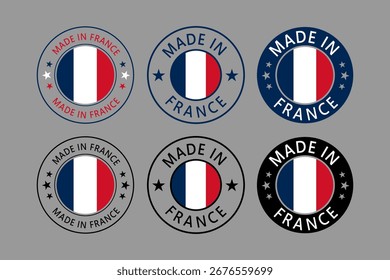 França Feito em Carimbo em círculo com bandeira Modelo vetor no fundo branco