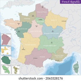 France Is Mainly Divided Into 18 Administrative Regions, 13 Regions In Metropolitan France And Five Located Overseas