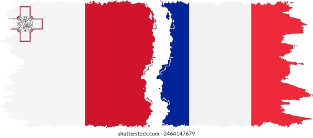 France and Malta grunge flags connection, vector