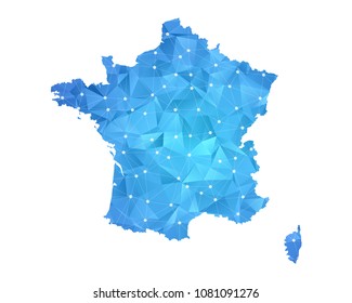 France Map - Abstract geometric rumpled triangular low poly style gradient graphic on white background , line dots polygonal design for your . Vector illustration eps 10.