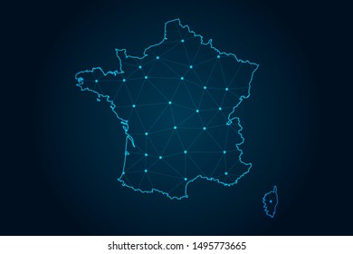 france map with Abstract mash line and point scales on Dark background . design polygon sphere . Wire frame 3D mesh polygonal network line . Vector illustration eps 10.