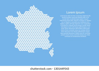 France map abstract schematic from red triangles repeating pattern geometric background with nodes for banner, poster, greeting card. Vector illustration.