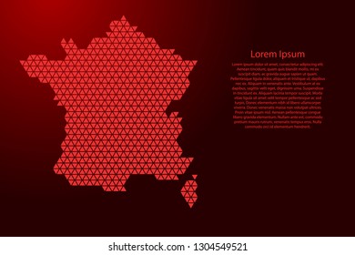 France map abstract schematic from red triangles repeating pattern geometric background with nodes for banner, poster, greeting card. Vector illustration.
