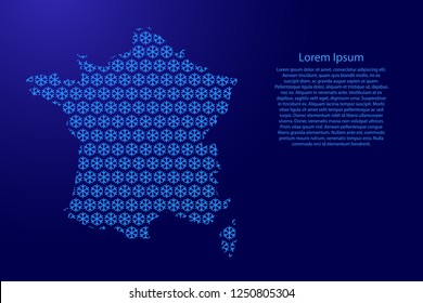France map abstract schematic from snowflake blue pattern decoration Christmas and Happy New Year with space stars for banner, poster, greeting card. Vector illustration.