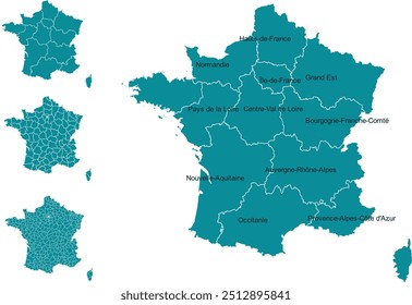 MAPA DA FRANÇA com as suas divisões e regiões administrativas