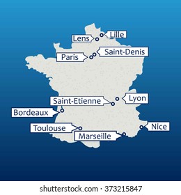 France Map Background With Host Cities