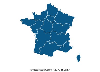 France Map blue Color on White Backgound