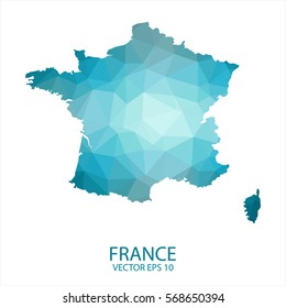 France map - blue geometric rumpled triangular low poly style gradient graphic background , polygonal design for your . Vector illustration eps 10.