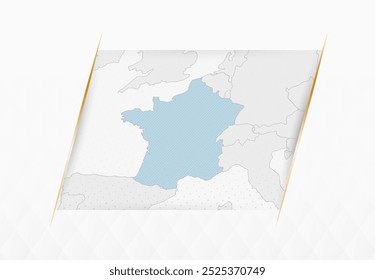 Mapa da França em azul com sotaques dourados emoldurados. Mapa Vetorial Moderno da França. Ilustração de vetor.