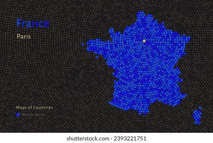 France Map with a capital of Paris Shown in a Mosaic Pattern	