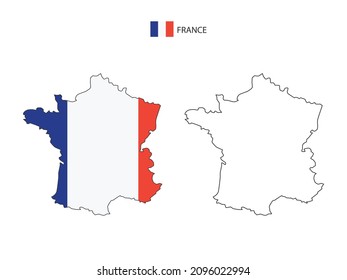 Frankreich Karte Stadt Vektor geteilt durch Umriss Einfachheit Stil. Haben Sie 2 Versionen, schwarze, dünne Linie Version und Farbe der Landesflagge-Version. Beide Karten waren auf weißem Hintergrund.