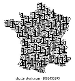 France Map collage icon of one and zero digits in various sizes. Vector digital symbols are combined into France Map collage design concept.