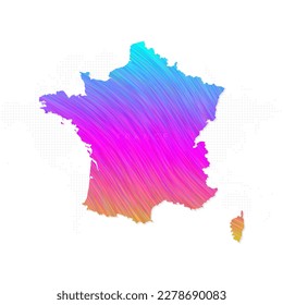 France map in colorful halftone gradients. Future geometric patterns of lines abstract on white background. Vector Illustration Eps10.