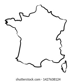 France map from the contour black brush lines on white background. Vector illustration.