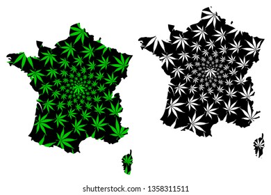 France - map is designed cannabis leaf green and black, French Republic map made of marijuana (marihuana,THC) foliage,