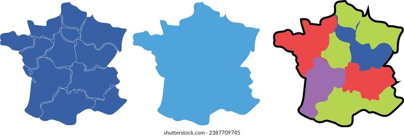 Mapa de Francia con un estilo diferente aislado en un fondo blanco.  Ilustración del vector