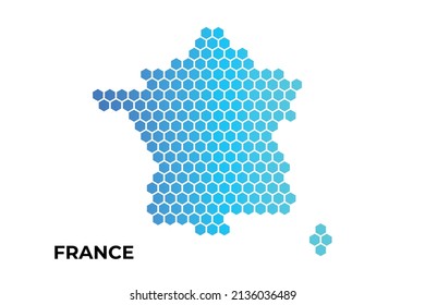 Francia mapea la forma del hexágono digital en la ilustración del vector de fondo blanco