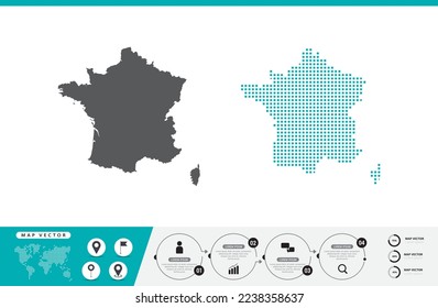 Mapa francés de puntos grises y verdes para la presentación. Establece el concepto creativo de un par de píxeles para infografía.