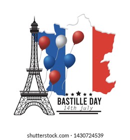 france map with eiffel tower and balloons decoration