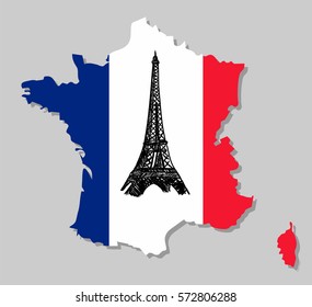 France map Eiffel Tower Paris Vector illustration