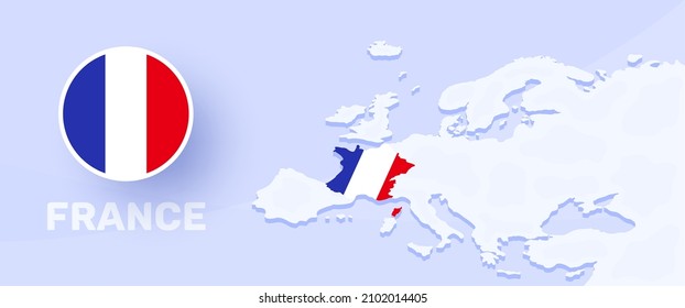 banner de la bandera del mapa de francia. Ilustración vectorial con un mapa de Europa y país resaltado con bandera nacional