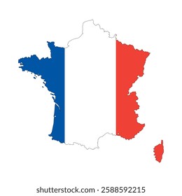 France map with flag. French flag on the map. High detailed France map with flag inside. Vector illustration