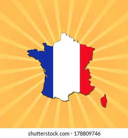 France map flag on sunburst vector illustration