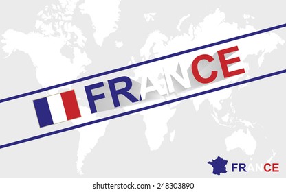 France map flag and text illustration, on world map