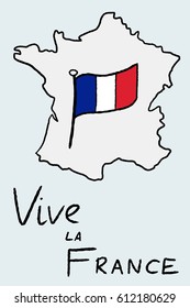 France map and flag vector - doodle style illustration. Vive la France.