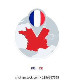 France map and flag, vector map icon with highlighted France