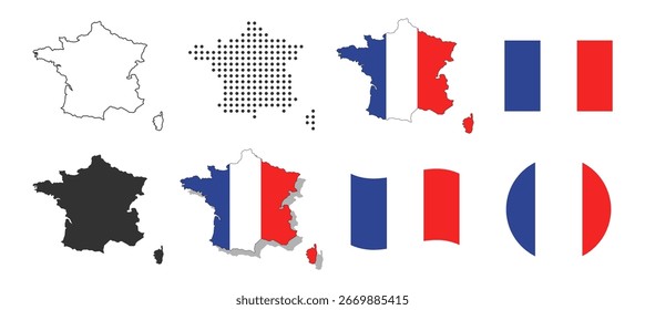 Icono de Vector de mapa y bandera de Francia sobre fondo transparente