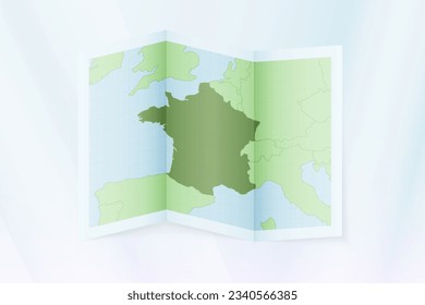 Frankreich Karte, gefaltetes Papier mit Frankreich Karte. Vektorgrafik.