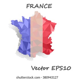 France map geometric polygonal design. Multicolor rumpled triangular low poly style illustration graphic background. Vector polygon design for business.