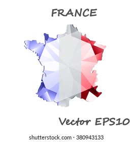 France map geometric polygonal design. Multicolor rumpled triangular low poly style illustration graphic background. Vector polygon design for business.