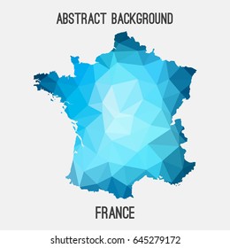 France map in geometric polygonal,mosaic style in blue shades.Abstract tessellation,modern design background,low poly. Vector illustration.