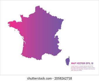Color del gradiente del mapa de Francia . sobre fondo blanco. 