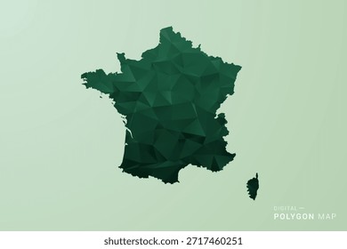Mapa da França - Ilustração do vetor do estilo do polígono verde, projeto geométrico do poly baixo com silhueta limpa no fundo verde macio.