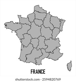France map in grey style isolated on white background. Vector illustration