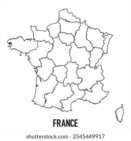 france map icon isolated on white background. Outline map. Simple line icon. Vector illustration