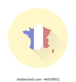 France map icon with long shadow. Flat design vector illustration