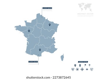 France map of infographic blue Navigator pin location checking communication information plan position.