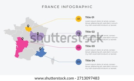 France map infographic template with 4 options. Political map of France infographic for presentation.