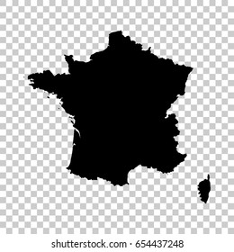 France map isolated on transparent background. Black map for your design. Vector illustration, easy to edit.