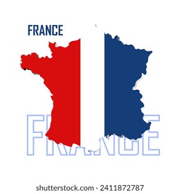 Mapa de Francia aislado sobre fondo blanco con regiones, islas, mapa de Francia y fondo de bandera con estados.