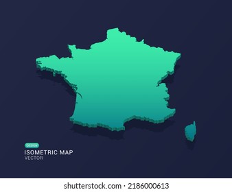 France map of isometric green gradient vector illustration.