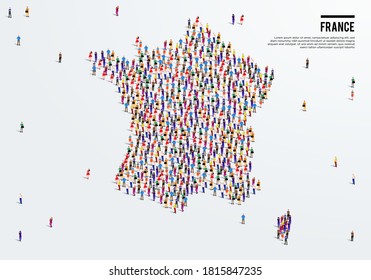 France Map. Large group of people form to create a shape of France Map. vector illustration.