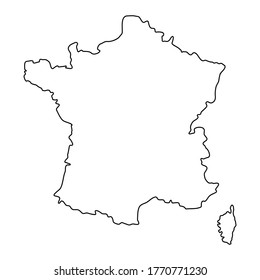 Ilustración del vector de contorno de línea de mapa en Francia aislada en blanco. 
