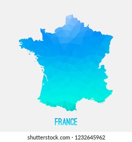 France map low poly geometric polygonal,mosaic style,abstract tessellation,modern design background. Geometric cover, mockup. Vector illustration EPS10.