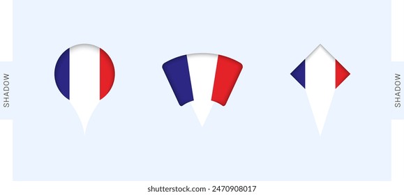 Frankreich Karte Marker gesetzt. Perfekt für Projekte rund um Frankreich, Reise, Geografie und internationale Vertretung. Vektorgrafik Kollektion.