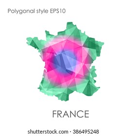 France map multicolor geometric polygonal design.